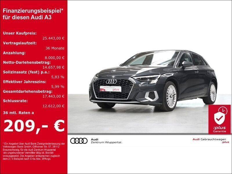 Grau Gebraucht 2022 Audi A3 Sportback e-tron Advanced Limousine | 25.443 € (Etwas zu teuer) - Bild 1/3