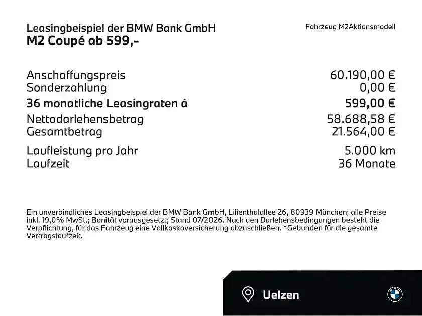 Neu BMW M2 Sport Line 480 PS (353 kW) 2026 Alpinweiß (weiß) Coupé