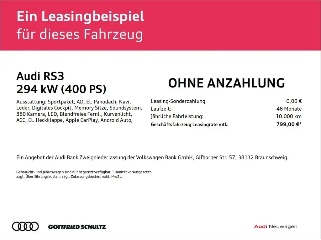 Neu Audi RS3 Sport 400 PS (294 kW) 2026 Blau Limousine
