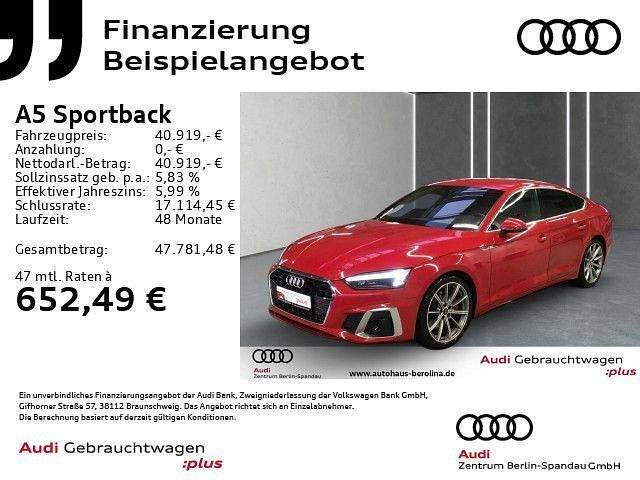 Rot Gebraucht 2021 Audi A5 Sportback S-Line Kleinwagen | 39.430 € (Teuer) - Bild 1/4