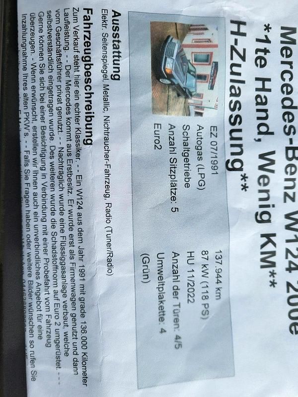 Gebraucht 1991 Mercedes E200 Limousine | 5.555 € - Bild 1/4