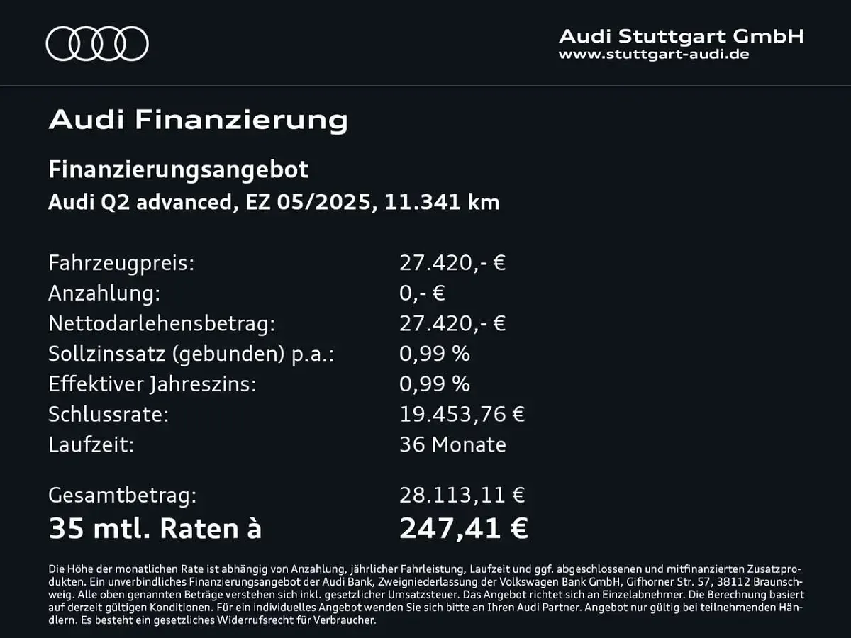 Gebraucht Audi Q2 Advanced Plus 116 PS (85 kW) 2025 Florettsilber metallic SUV