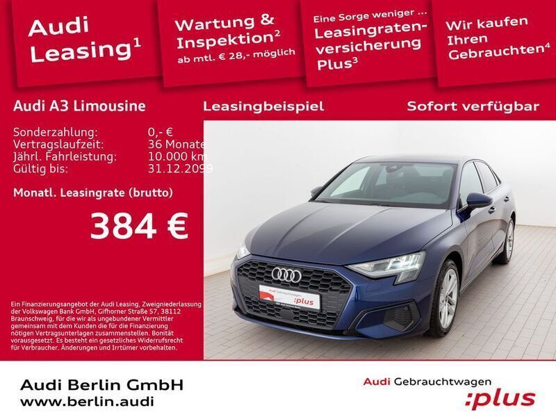 Navarrablau metallic Gebraucht 2020 Audi A3 Ambiente Limousine | 21.900 € (Guter Preis) - Bild 1/2