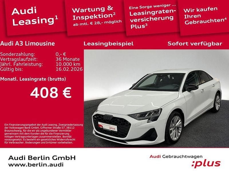 Gletscherweiß metallic Gebraucht 2025 Audi A3 Advanced Plus Limousine | 34.660 € (Fairer Preis) - Bild 1/3