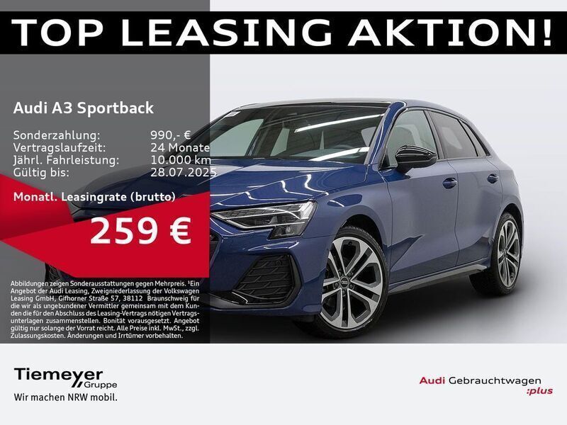 Blau Gebraucht 2024 Audi A3 Sportback S-Line Limousine | 37.850 € (Fairer Preis) - Bild 1/4