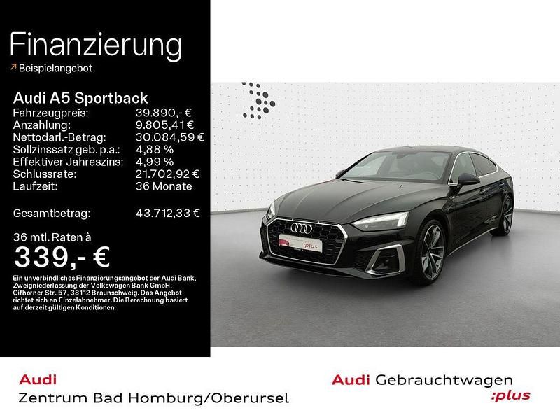 Schwarz Gebraucht 2022 Audi A5 Sportback S-Line Kleinwagen | 39.890 € (Etwas zu teuer) - Bild 1/4