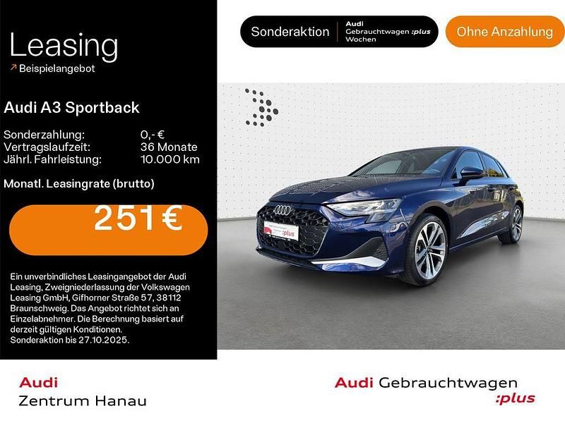 Blau Gebraucht 2024 Audi A3 Sportback Advanced Limousine | 32.599 € (Fairer Preis) - Bild 1/4