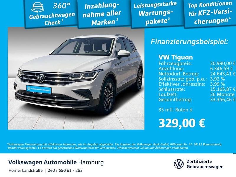 0q pure white Gebraucht 2021 VW Tiguan Elegance SUV | 30.990 € (Fairer Preis) - Bild 1/3