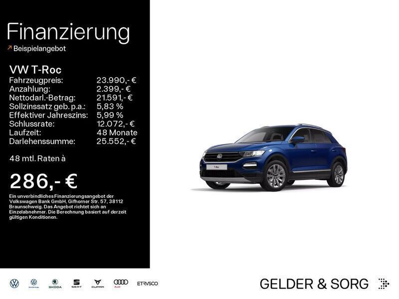 Ravennablau metallic Gebraucht 2021 VW T-Roc Sportline SUV | 23.990 € - Bild 1/4
