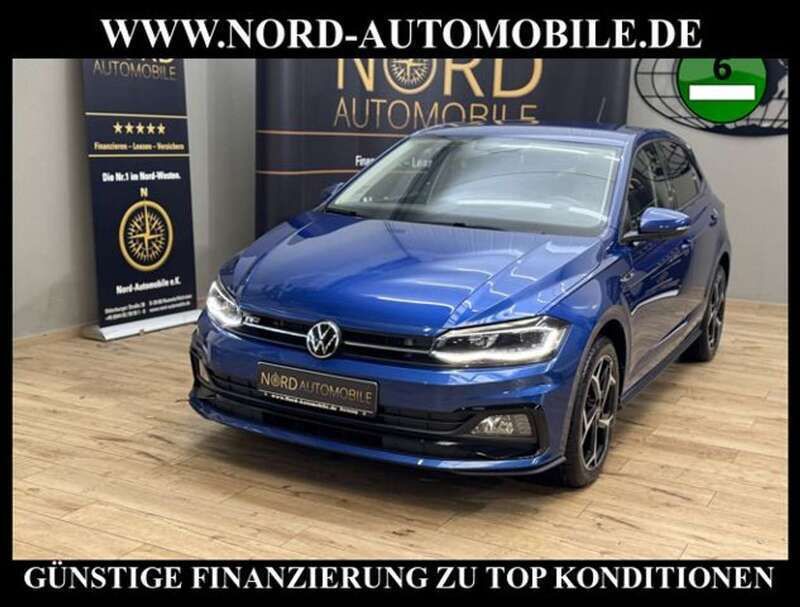 Reef blue metallic (metallic) Gebraucht 2021 VW Polo R-line Limousine | 21.900 € (Fairer Preis) - Bild 1/4