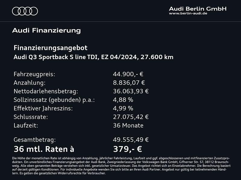 Gebraucht Audi Q3 S-Line 150 PS (110 kW) 2024 Mythosschwarz metallic SUV