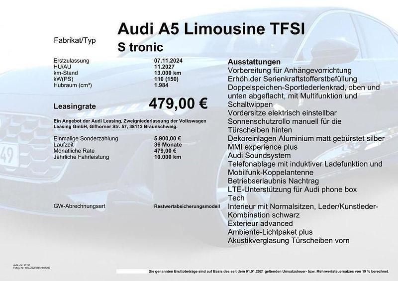 Gebraucht Audi A5 150 PS (110 kW) 2024 Mythosschwarz (metallic) Limousine