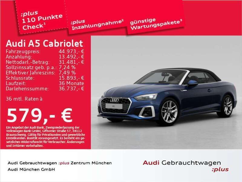 Navarrablau metallic Gebraucht 2024 Audi A5 Cabriolet S-Line Cabrio | 44.973 € (Fairer Preis) - Bild 1/2