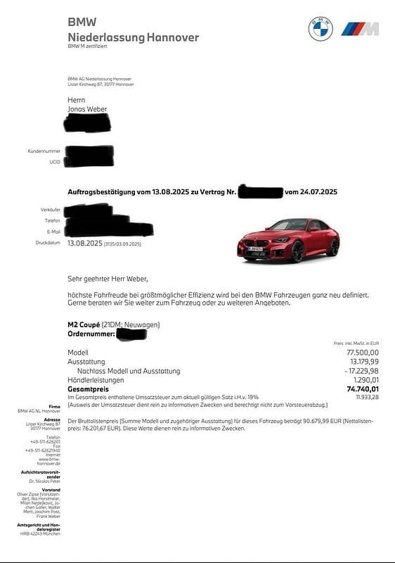 Rot Neu 2025 BMW M2 Shadowline Coupé | 73.299 € (Guter Preis) - Bild 1/4