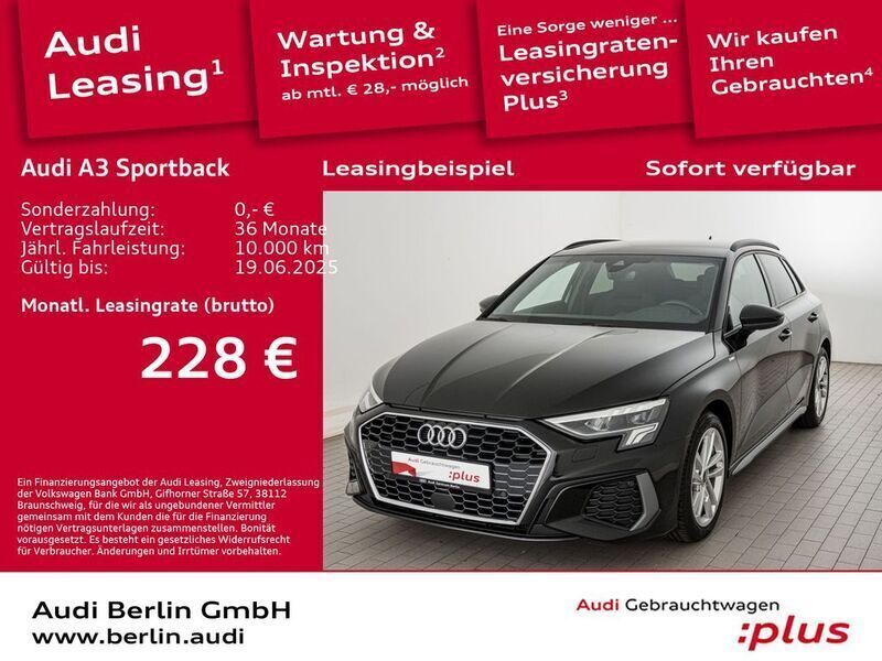 Mythosschwarz metallic Gebraucht 2024 Audi A3 S-Line Limousine | 32.200 € (Fairer Preis) - Bild 1/3
