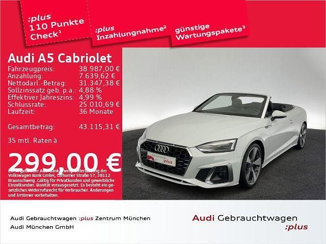 Gletscherweiß metallic Gebraucht 2022 Audi A5 Cabriolet S-Line Cabrio | 38.987 € (Fairer Preis) - Bild 1/2