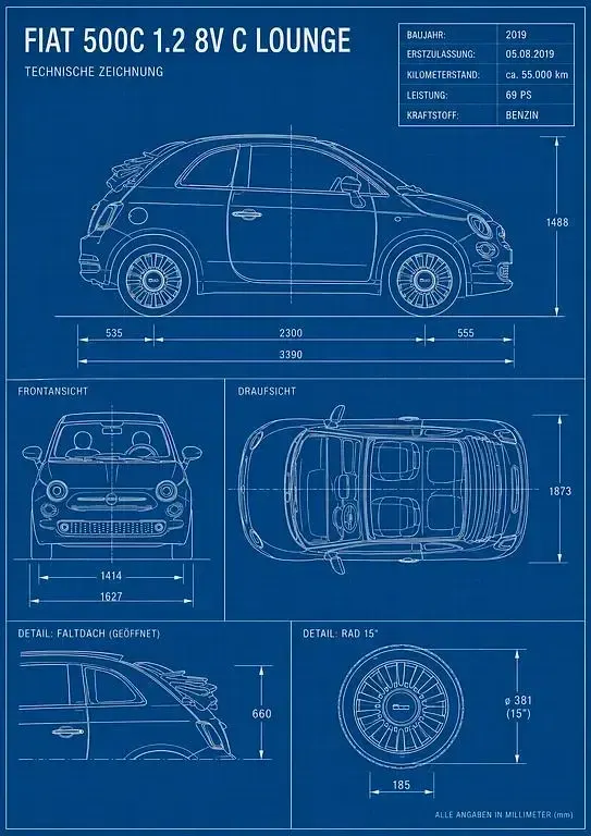 Gebraucht Fiat 500C Lounge 69 PS (50 kW) 2019 Blau Cabrio