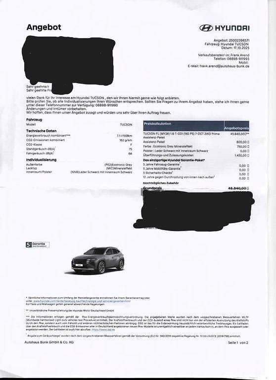 Grau Neu 2025 Hyundai Tucson Prime SUV | 39.599 € (Teuer) - Bild 1/4