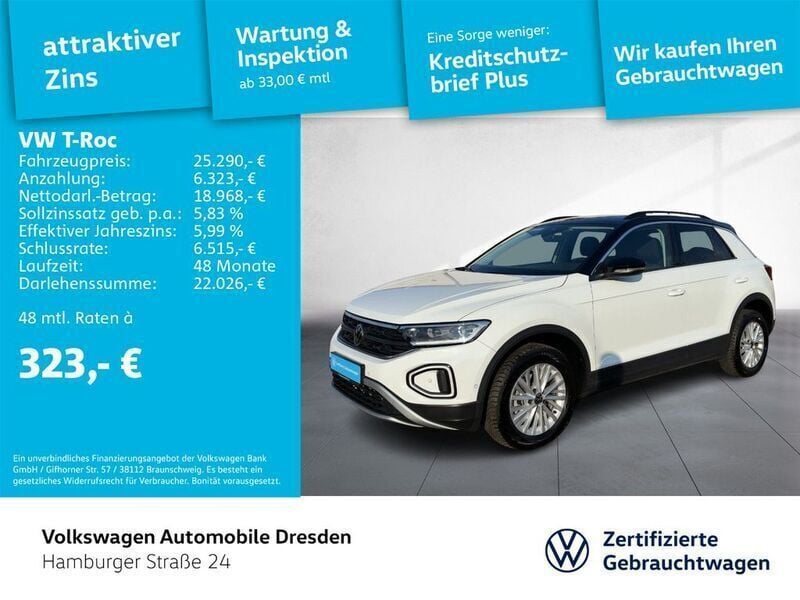 Pure white schwarz Gebraucht 2024 VW T-Roc Life SUV | 25.980 € (Guter Preis) - Bild 1/3