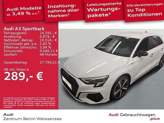 Gletscherweiß metallic Gebraucht 2023 Audi A3 Sportback e-tron S-Line Kleinwagen | 24.395 € (Fairer Preis) - Bild 1/4