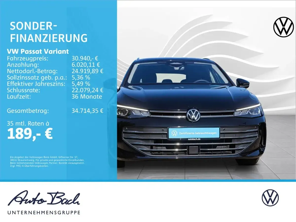 Gebraucht VW Passat Business 122 PS (89 kW) 2024 Grenadillschwarz metallic Kombi