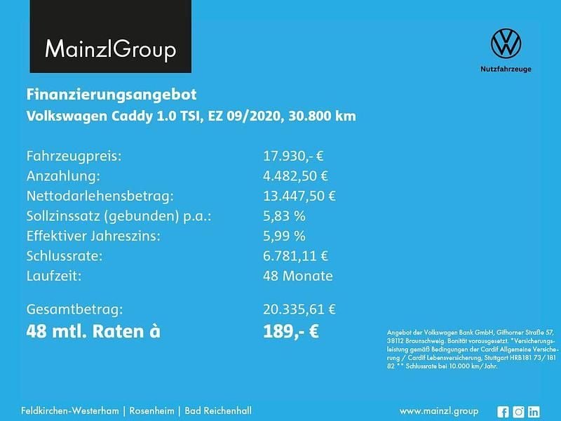 Second-hand VW Caddy Basis 102 CP (75 kW) 2020 Alb Monovolum