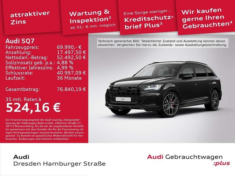 0e mythosschwarz metallic Gebraucht 2022 Audi SQ7 Competition SUV | 69.990 € (Fairer Preis) - Bild 1/3