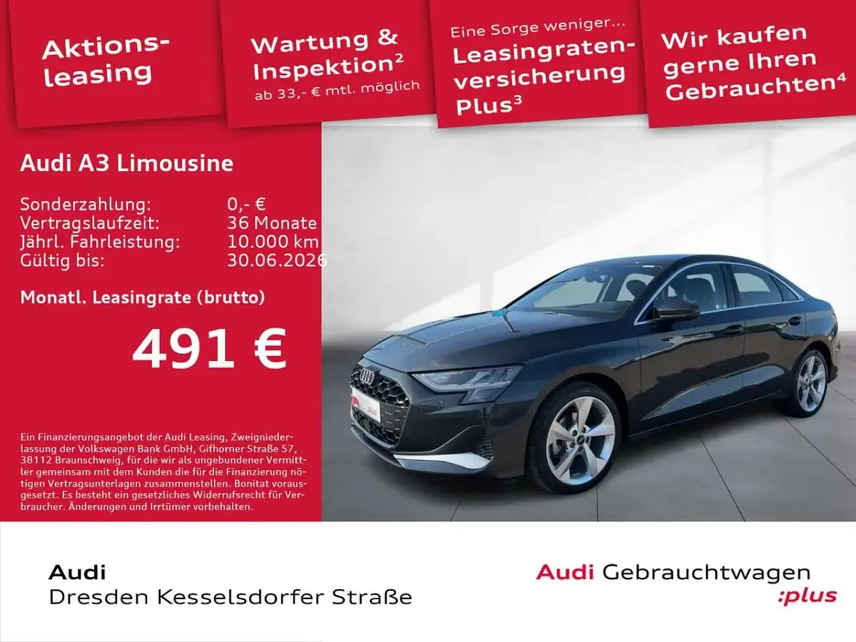Używany Audi A3 Advanced 150 KM (110 kW) 2025 Szary Sedan/Limuzyna