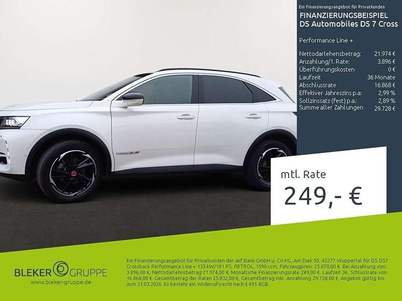 Lack weiss perlglänzend/metall Gebraucht 2023 DS Automobiles DS7 Crossback Performance Line Plus SUV | 25.870 € (Fairer Preis) - Bild 1/3