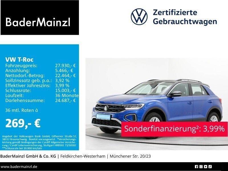 Blau Gebraucht 2024 VW T-Roc Life SUV | 27.930 € (Guter Preis) - Bild 1/3