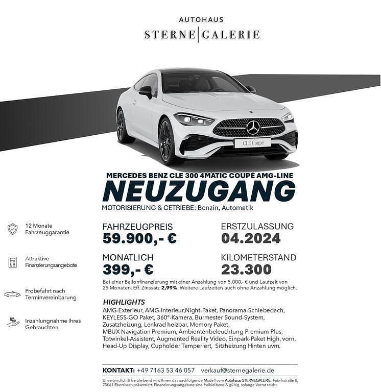Opalithweiss metalliclack Gebraucht 2024 Mercedes CLE300 AMG line Coupé | 59.900 € (Guter Preis) - Bild 1/1