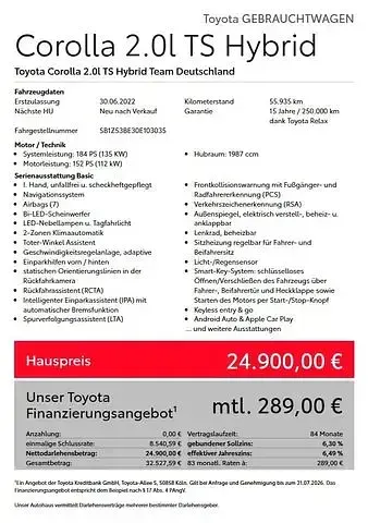 Gebraucht Toyota Corolla Team 184 PS (135 kW) 2022 Platinumweiss perleffekt, dach schwarz Limousine