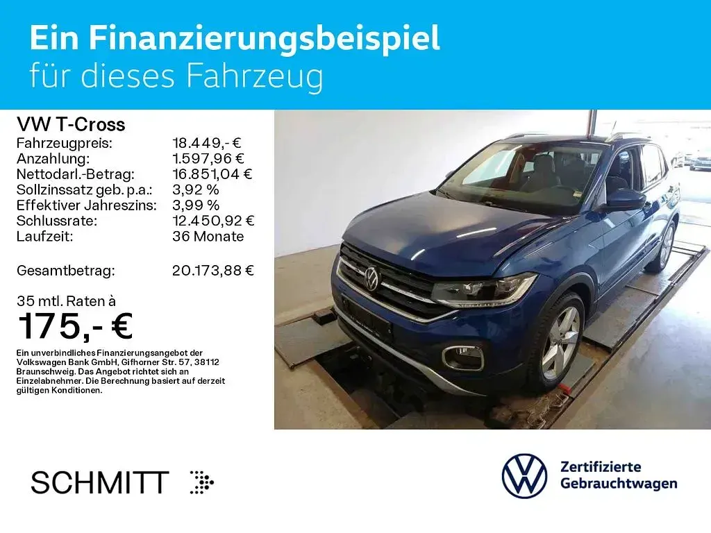 Gebraucht VW T-Cross Style 110 PS (80 kW) 2022 Reef blue metallic (metallic) SUV