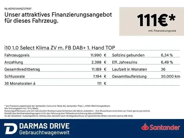 Gebraucht Hyundai i10 Select 67 PS (49 kW) 2022 Weiß Kleinwagen