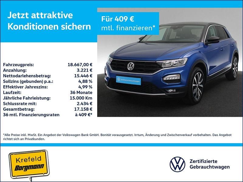 Ravennablau metallic (metallic) Gebraucht 2019 VW T-Roc Style SUV | 18.667 € (Guter Preis) - Bild 1/4