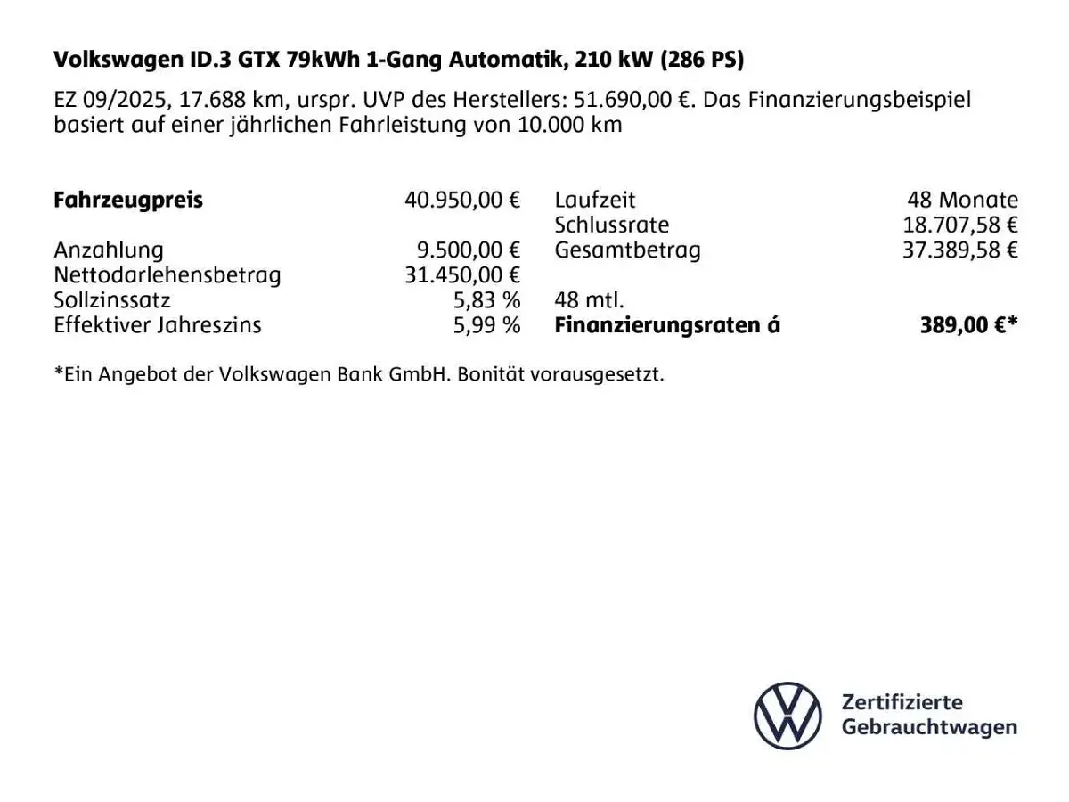 Gebraucht VW ID.3 GTX 210 kW (286 PS) 2025 Grenadillschwarz (metallic) Kleinwagen