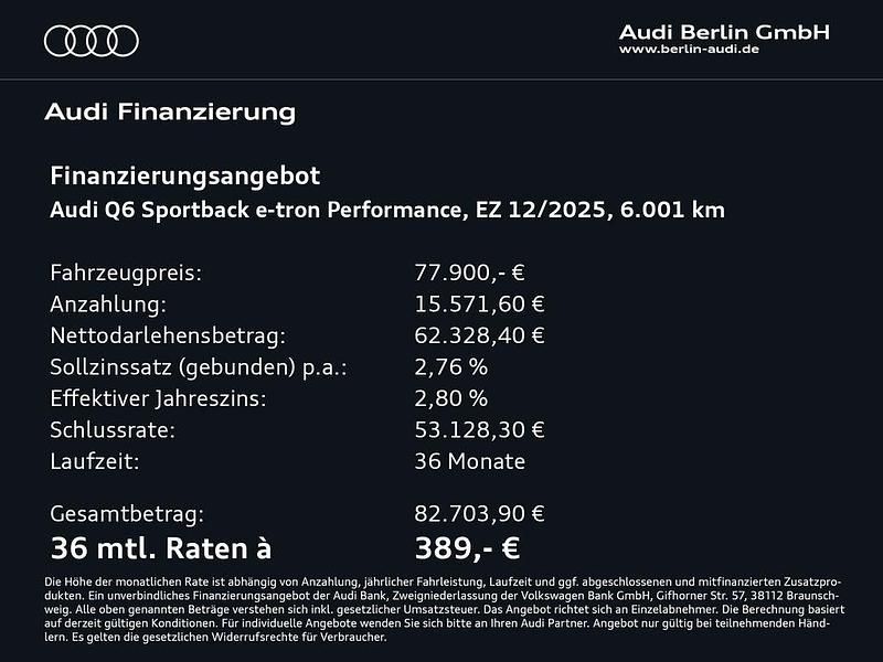Gebraucht Audi Q6 Sportback e-tron Performance 225 kW (306 PS) 2025 Daytonagrau perleffekt SUV
