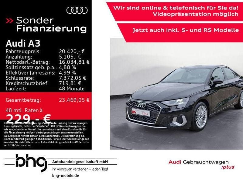 Schwarz Gebraucht 2021 Audi A3 Advanced Plus Limousine | 20.420 € (Fairer Preis) - Bild 1/4