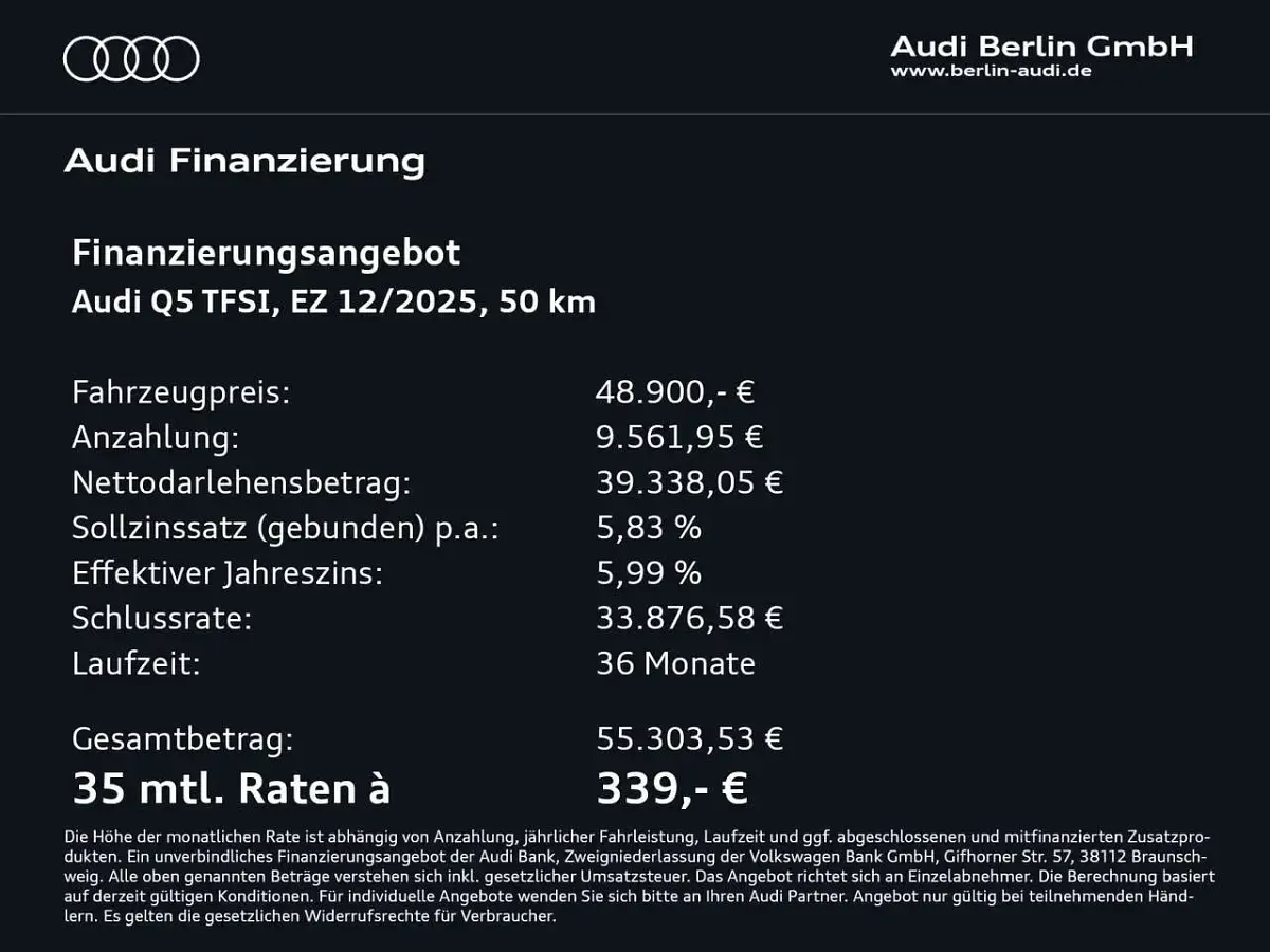 Neu Audi Q5 Advanced 204 PS (150 kW) 2025 Schwarz SUV