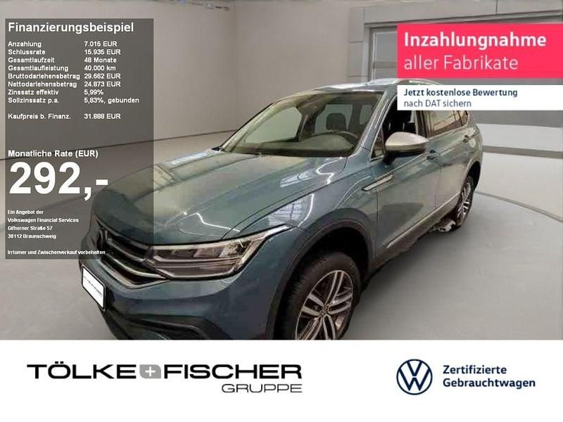 Petroleum blue (metallic) Gebraucht 2022 VW Tiguan Allspace Life SUV | 31.888 € (Fairer Preis) - Bild 1/2