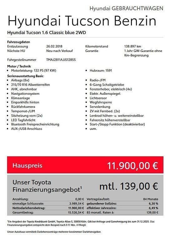 Rot Gebraucht 2018 Hyundai Tucson Classic SUV | 11.900 € (Guter Preis) - Bild 1/1