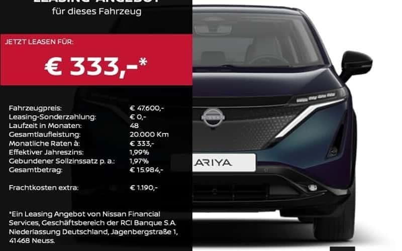 Gruen Neu 2025 Nissan Ariya Advance SUV | 47.600 € (Fairer Preis) - Bild 1/4