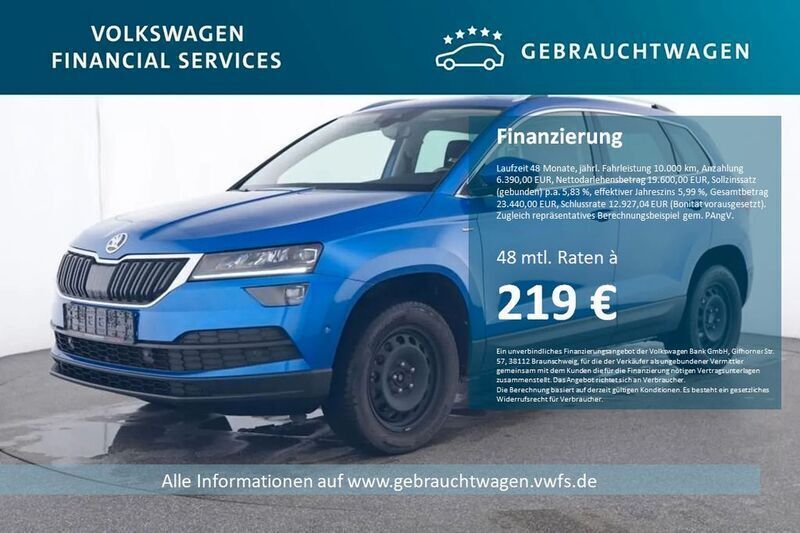 Raceblau metallic Gebraucht 2021 Skoda Karoq Ambition SUV | 25.780 € (Fairer Preis) - Bild 1/4