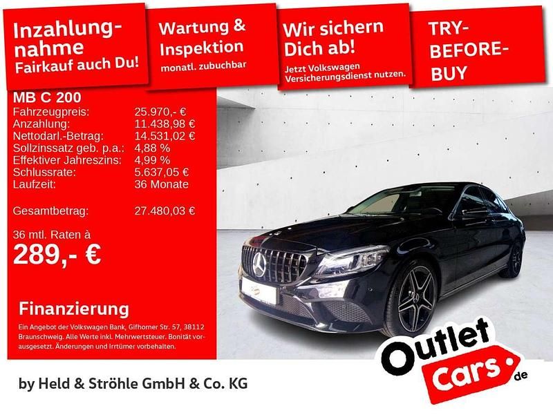 Obsidianschwarz metalliclack (metallic) Gebraucht 2019 Mercedes C200 Avantgarde Limousine | 25.970 € (Superpreis) - Bild 1/3