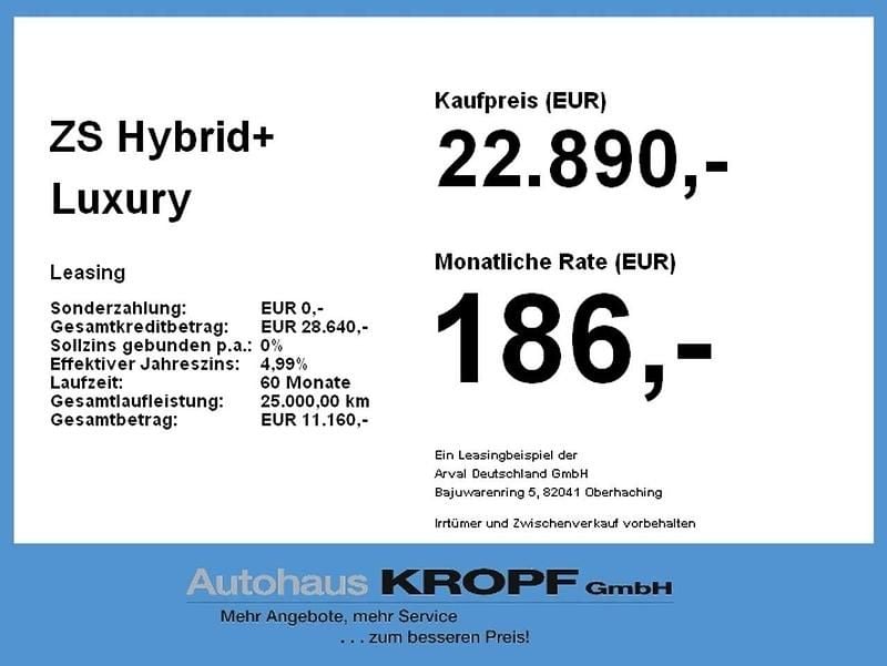 Neu MG ZS Luxury 197 PS (144 kW) 2026 Dover white SUV