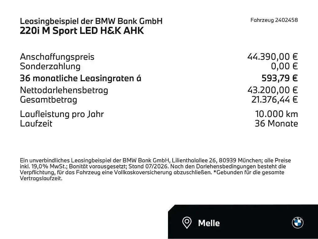 Neu BMW 220 Comfort Edition 170 PS (125 kW) 2025 Skyscraper grau (grau) Limousine