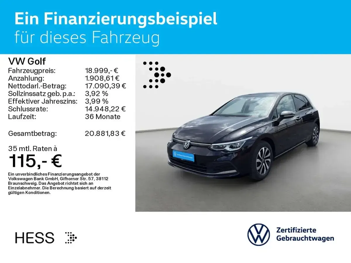 Gebraucht VW Golf VIII Active 150 PS (110 kW) 2023 Deep black perleffekt Limousine