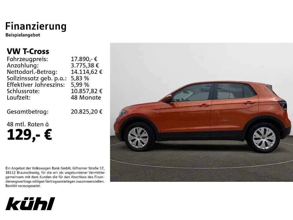 Gebraucht VW T-Cross Basis 95 PS (69 kW) 2023 Energetic orange metallic SUV