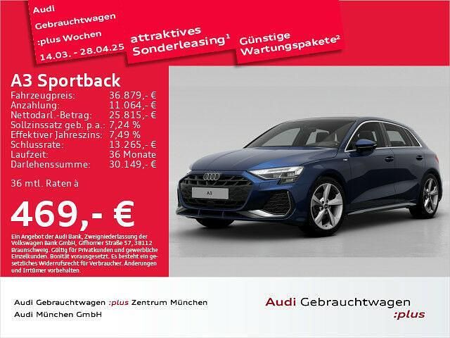 Blau Gebraucht 2024 Audi A3 S-Line Limousine | 36.879 € (Guter Preis) - Bild 1/1