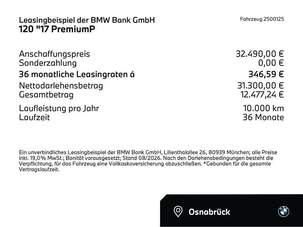 Neu BMW 120 M Sport 170 PS (125 kW) 2026 Alpinweiss (weiß) Kleinwagen